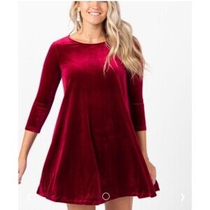 NWT Agnes & Dora 3/4 Sleeve Swing Mini Velvet Dress Deep Red Holiday Party-S